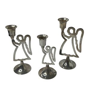 VTG International Silver Co Hand Made Set of 3 Angel Candle Silverplated Sticks